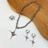 Pink Crystal Star Clip Earrings Metal Circle No Piercing Cartilage Ear Jewelry