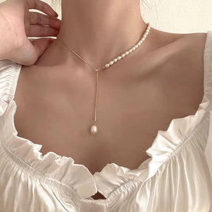 Snake Chain Necklace with Freshwater Pearl Pendant