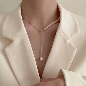 Snake Chain Necklace with Freshwater Pearl Pendant