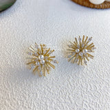 Zircon Flower Stud Earrings Pearl Statement Oorbellen Jewelry