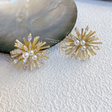 Zircon Flower Stud Earrings Pearl Statement Oorbellen Jewelry