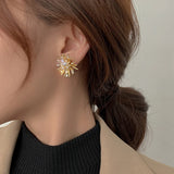 Zircon Flower Stud Earrings Pearl Statement Oorbellen Jewelry