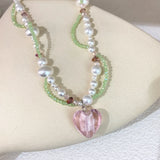 Pink Heart Pendant Choker Necklace for Women Girls