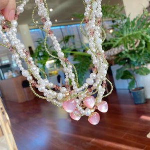 Pink Heart Pendant Choker Necklace for Women Girls