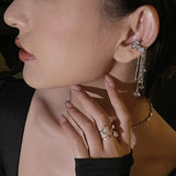 Zircon Tassel Ear Clips Silver No Piercing Ear Jewelry