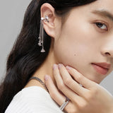 Zircon Tassel Ear Clips Silver No Piercing Ear Jewelry