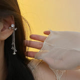 Zircon Tassel Ear Clips Silver No Piercing Ear Jewelry