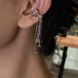 Zircon Tassel Ear Clips Silver No Piercing Ear Jewelry