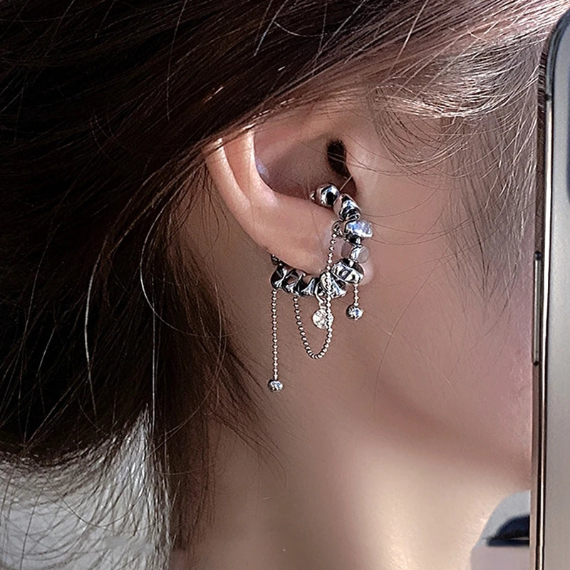 Metal Square Hoop Earrings Geometric Tassel Ear Jewelry