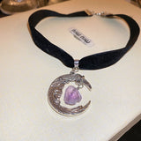Moon Shape Purple Stone Pendant Necklace for Women