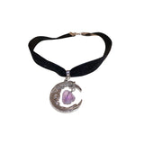 Moon Shape Purple Stone Pendant Necklace for Women