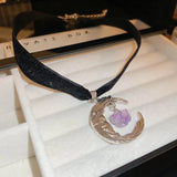 Moon Shape Purple Stone Pendant Necklace for Women