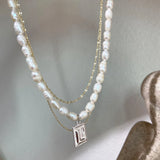 Baroque Pearl Necklace Metal Chain Wedding Jewelry
