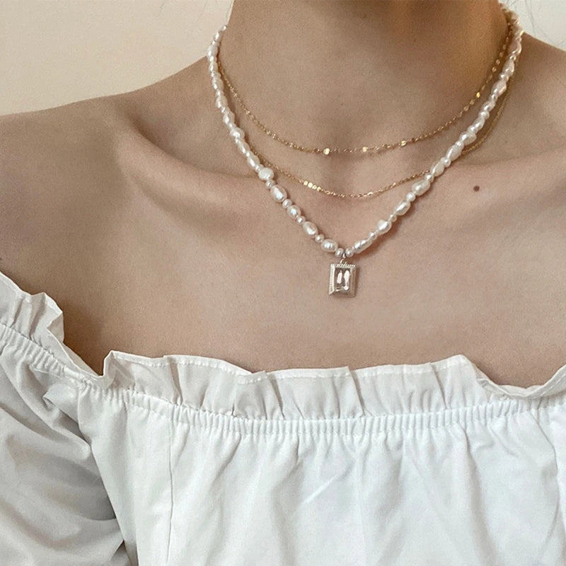 Baroque Pearl Necklace Metal Chain Wedding Jewelry