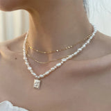 Baroque Pearl Necklace Metal Chain Wedding Jewelry