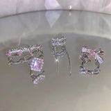 Pink Crystal Bowknot Clip Earrings Pearl Zircon No Piercing Ear Jewelry