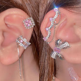 Pink Crystal Bowknot Clip Earrings Pearl Zircon No Piercing Ear Jewelry