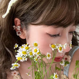 Pink Crystal Bowknot Clip Earrings Pearl Zircon No Piercing Ear Jewelry