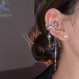 Zircon Bowknot Clip Earrings Tassel No Piercing Ear Jewelry