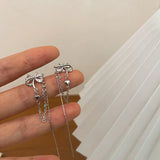 Zircon Bowknot Clip Earrings Tassel No Piercing Ear Jewelry