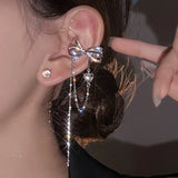Zircon Bowknot Clip Earrings Tassel No Piercing Ear Jewelry