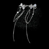 Zircon Bowknot Clip Earrings Tassel No Piercing Ear Jewelry