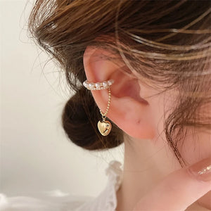 Heart Clip Earrings for Women Zircon Pearl No Piercing Ear Jewelry