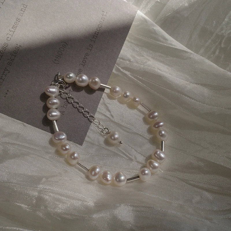 Freshwater Pearl Bracelet Metal Heart Beads Bangles Jewelry