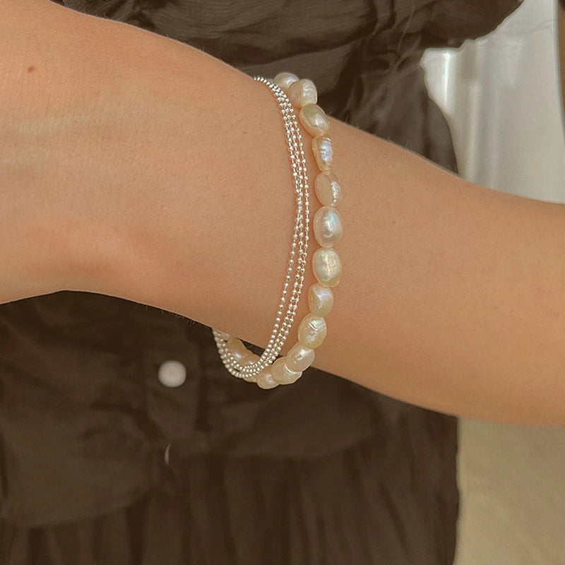 Freshwater Pearl Bracelet Silver Chain Bangle