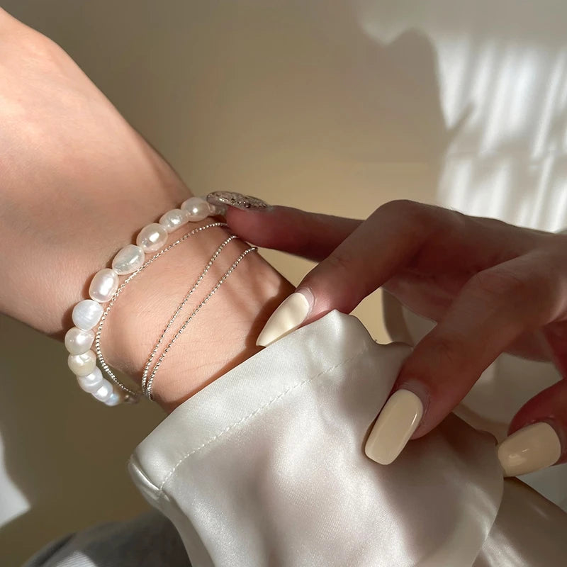 Freshwater Pearl Bracelet Silver Chain Bangle