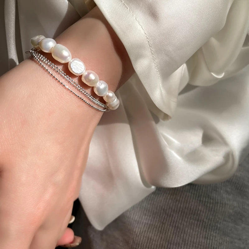 Freshwater Pearl Bracelet Silver Chain Bangle