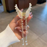 Pearl Wings Hair Claws Tassel Crab Clip Headwear