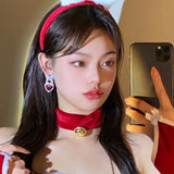 Red Heart Crystal Rhinestone Bow Drop Earrings Party Jewelry