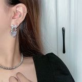 Red Heart Crystal Rhinestone Bow Drop Earrings Party Jewelry
