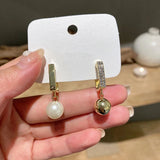 Asymmetric Square Hoop Earrings with Pearl Ball