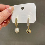 Asymmetric Square Hoop Earrings with Pearl Ball