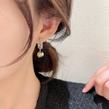 Asymmetric Square Hoop Earrings with Pearl Ball