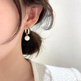 Asymmetric Square Hoop Earrings with Pearl Ball