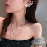 Rhinestone Butterfly Ear Clip Crystal Tassel No Piercing Cartilage Jewelry
