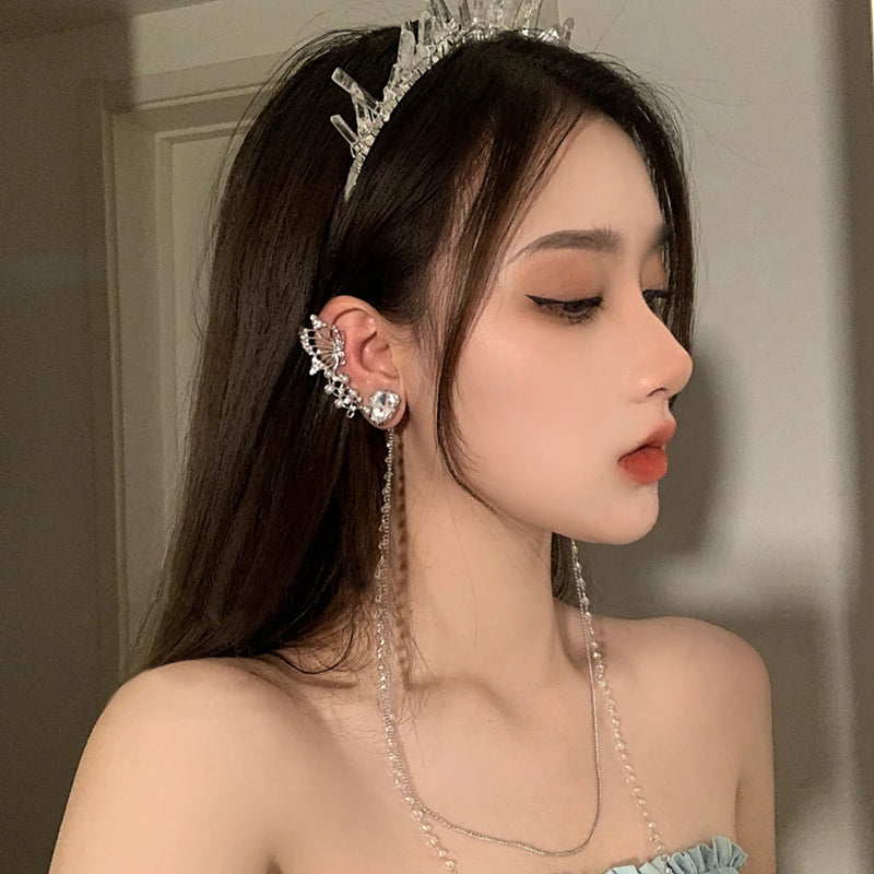 Rhinestone Butterfly Ear Clip Crystal Tassel No Piercing Cartilage Jewelry