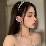 Rhinestone Butterfly Ear Clip Crystal Tassel No Piercing Cartilage Jewelry
