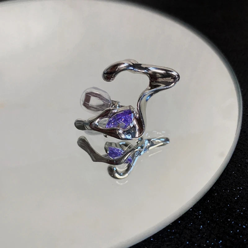Purple Zircon Clip Earrings For Women No Piercing Ear Jewelry
