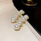 Geometric Pearls Stud Earrings for Women Girls Statement Oorbellen