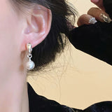 Heart Metal Pearl Pendent Hoop Earrings For Women Girls