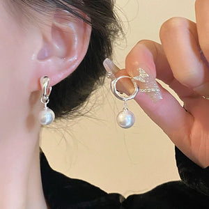 Heart Metal Pearl Pendent Hoop Earrings For Women Girls