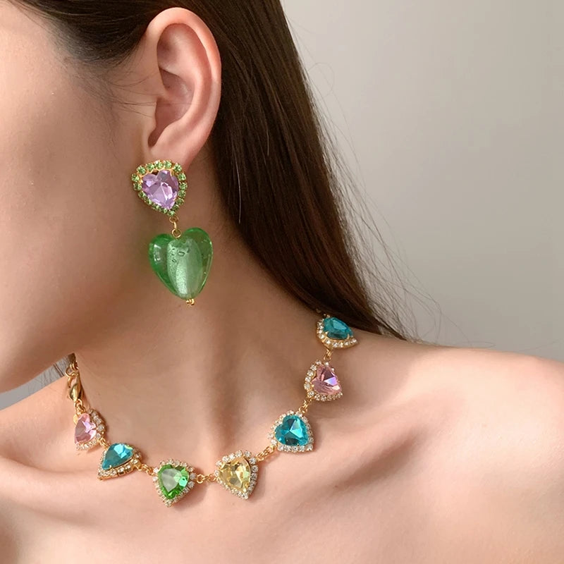 Colorful Heart Crystal Choker Rhinestone Necklace Collares