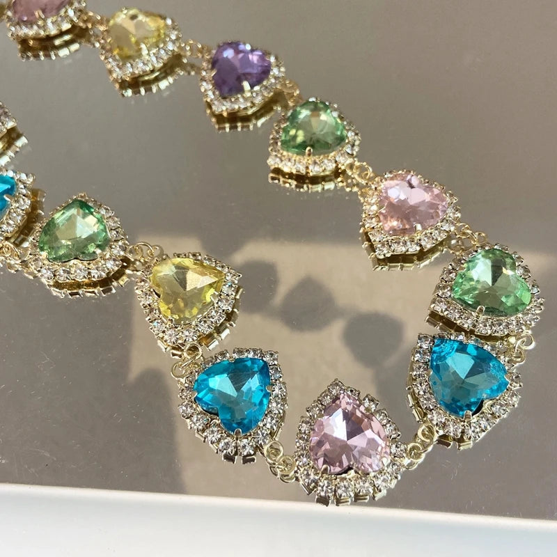 Colorful Heart Crystal Choker Rhinestone Necklace Collares