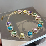 Colorful Heart Crystal Choker Rhinestone Necklace Collares