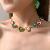 Colorful Heart Crystal Choker Rhinestone Necklace Collares