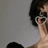 Crystal Drop Earrings Pearl Heart Jewelry